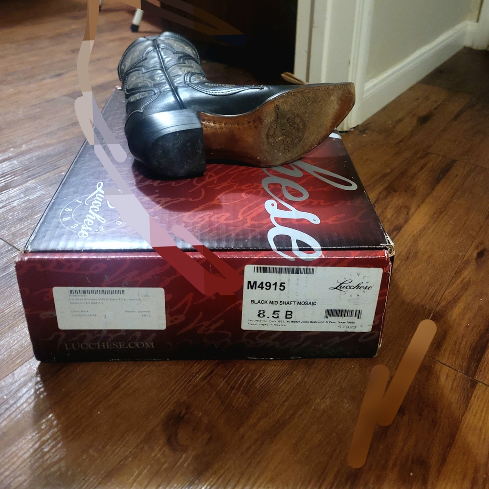 Lucchese Black Leather Mid‑Shaft Mosaic Womens Boot